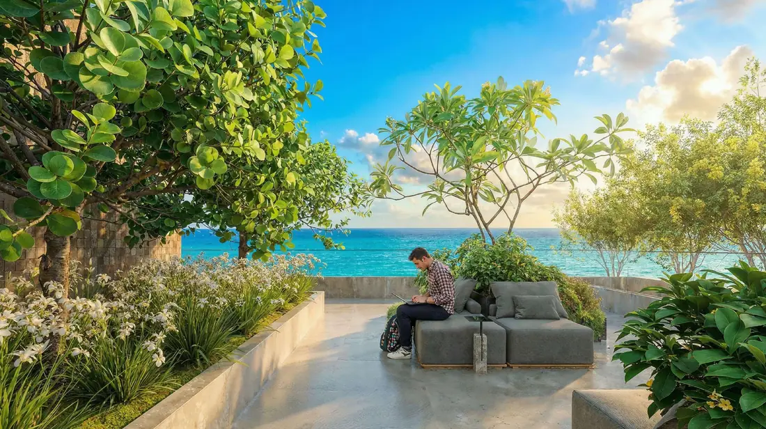 Rooftop garden com vista mar